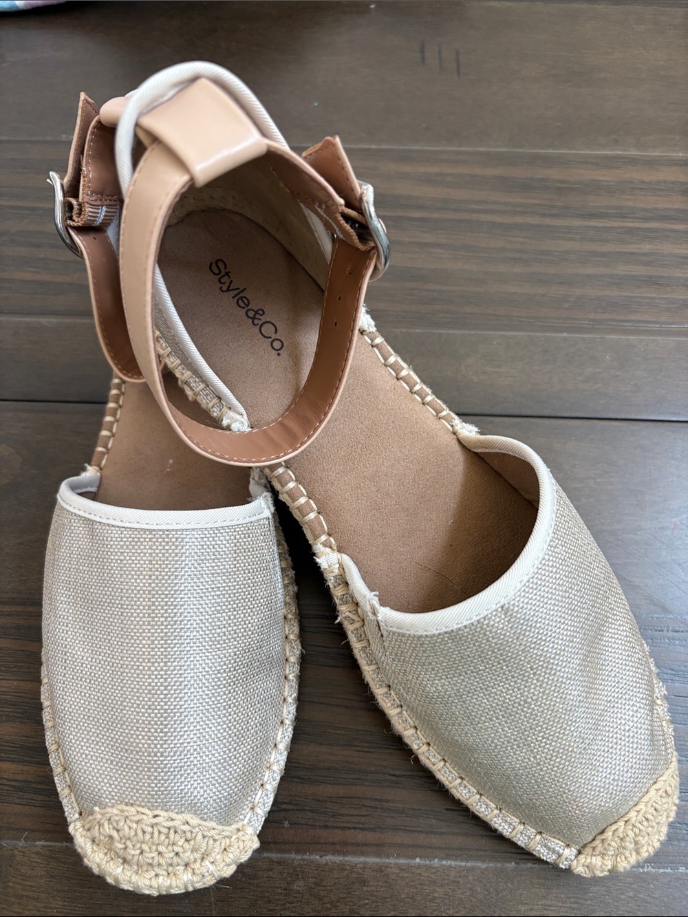 Style & Co. Neutral Beige Canvas Espadrille Sandals with Tan Ankle Strap
